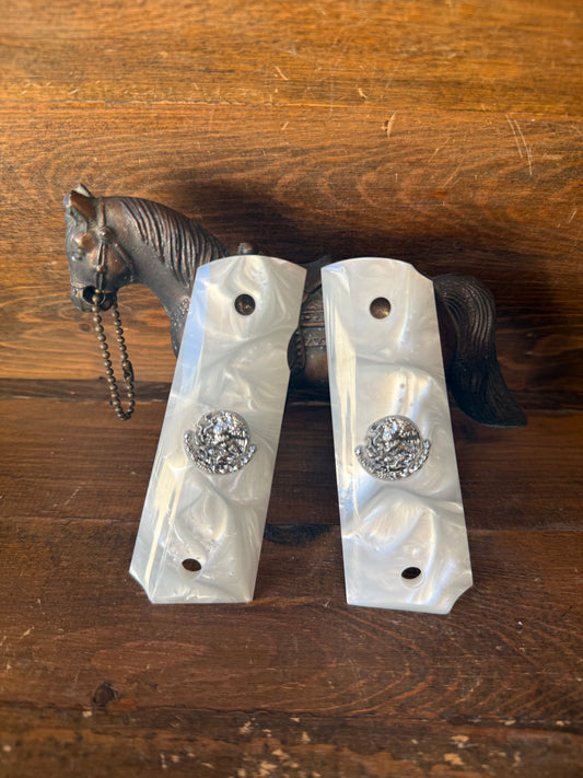 Pearl/Silver Mexican eagle 1911 Grips  ( screws included )