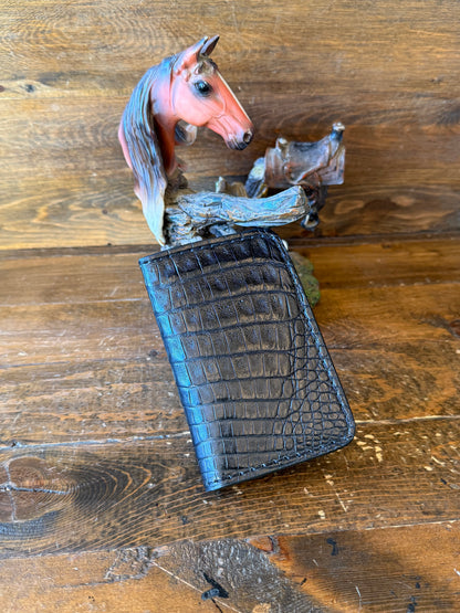 In/Out Black crocodile belly compact wallet.