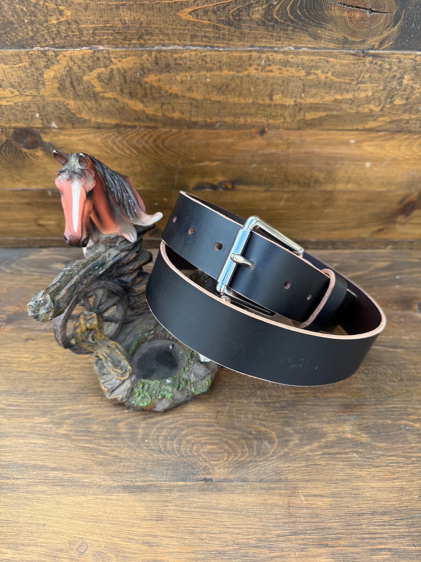 Black/ Brown veg tan leather belt