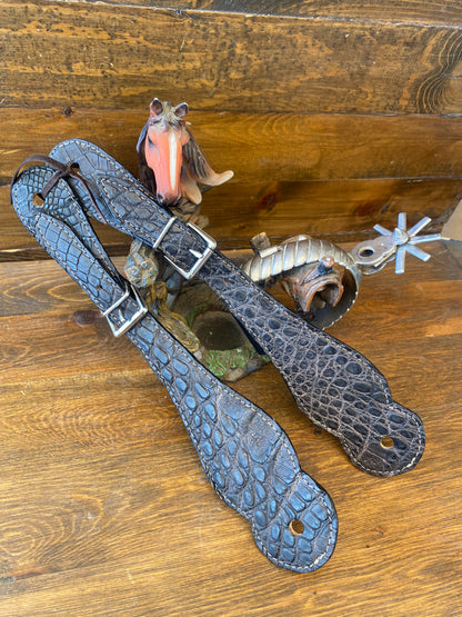 Dark brown crocodile spur straps