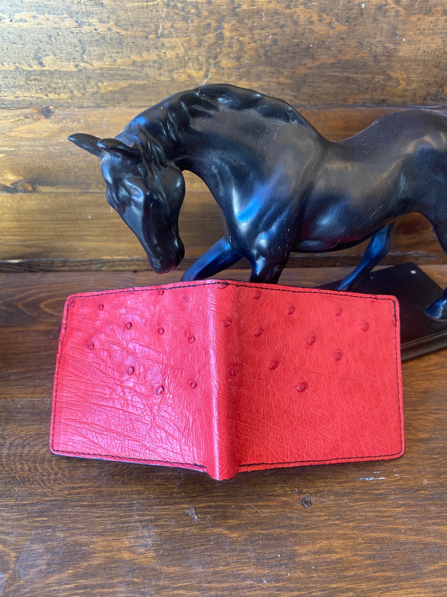 Red full ostrich skin wallet