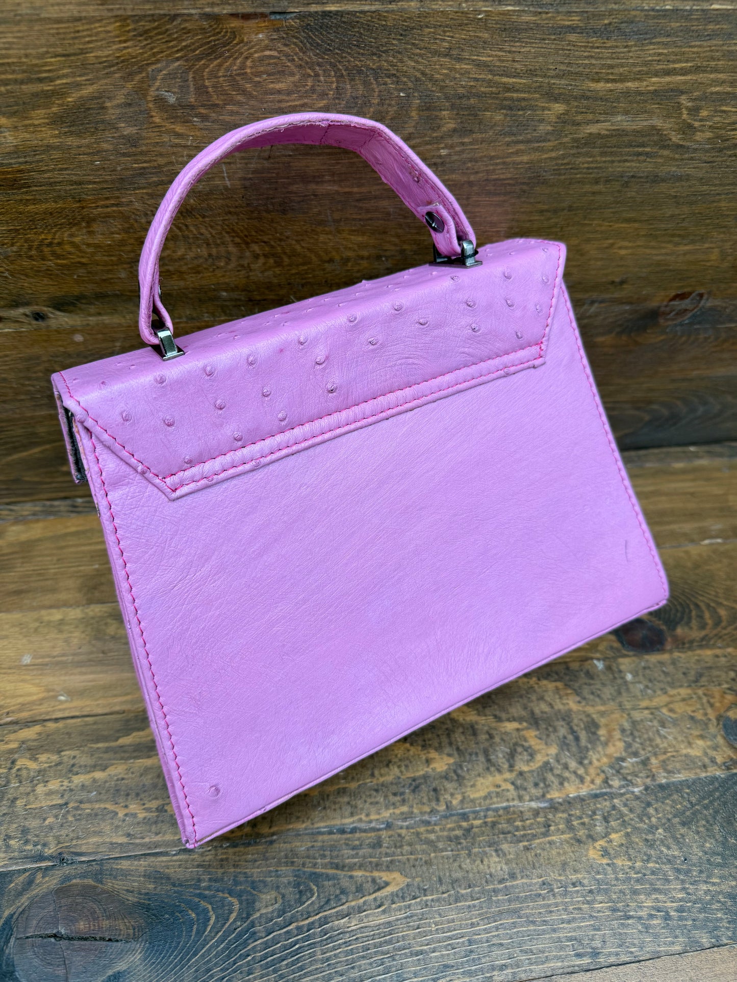 Pink Ostrich skin handbag