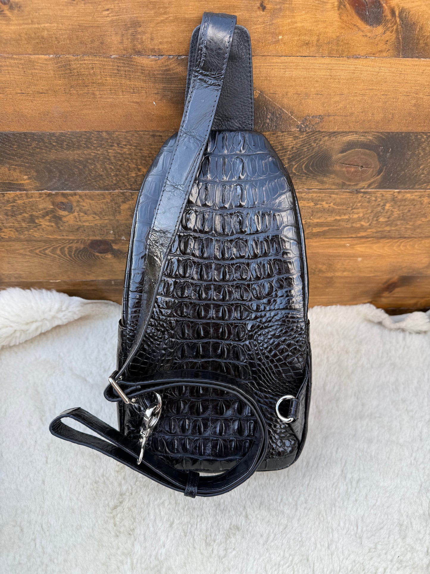 Black Crocodile Skin Deluxe Sling bag