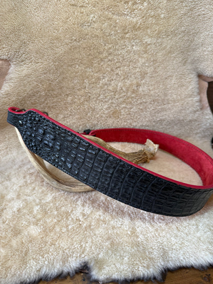 Black/Red American Alligator Hornback skin luxury rifle sling