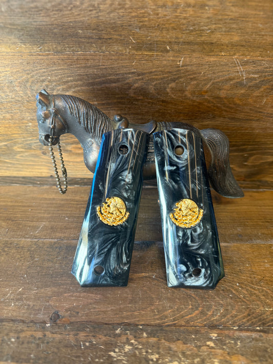 Black/Gold Mexican eagle 1911 grips ( screws included )