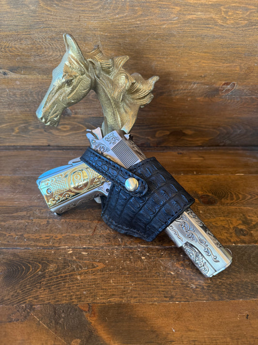 Black/gold  crocodile Hornback compact holster (1911)
