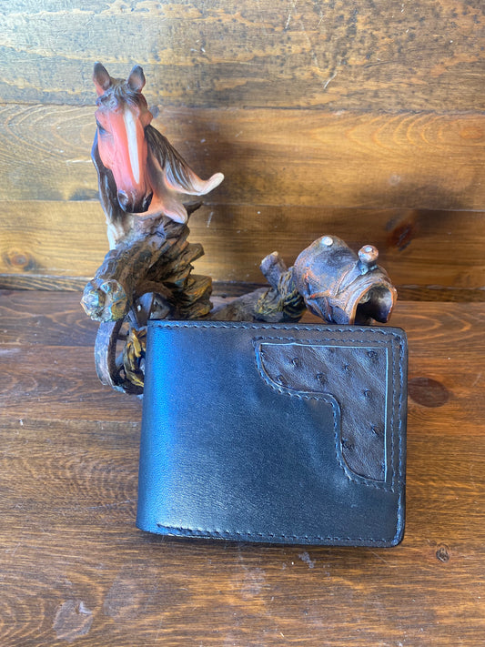 Black ostrich corner wallet