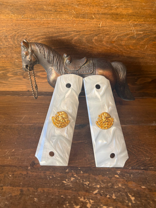 Pearl/Gold Mexican eagle 1911 Grips  ( screws included )