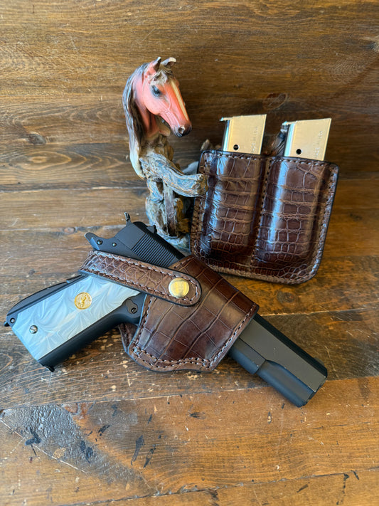 Brown Alligator Skin compact holster Set w/2 Magz (1911)