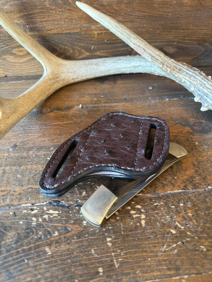 Dark Brown ostrich skin pocket knife sheath