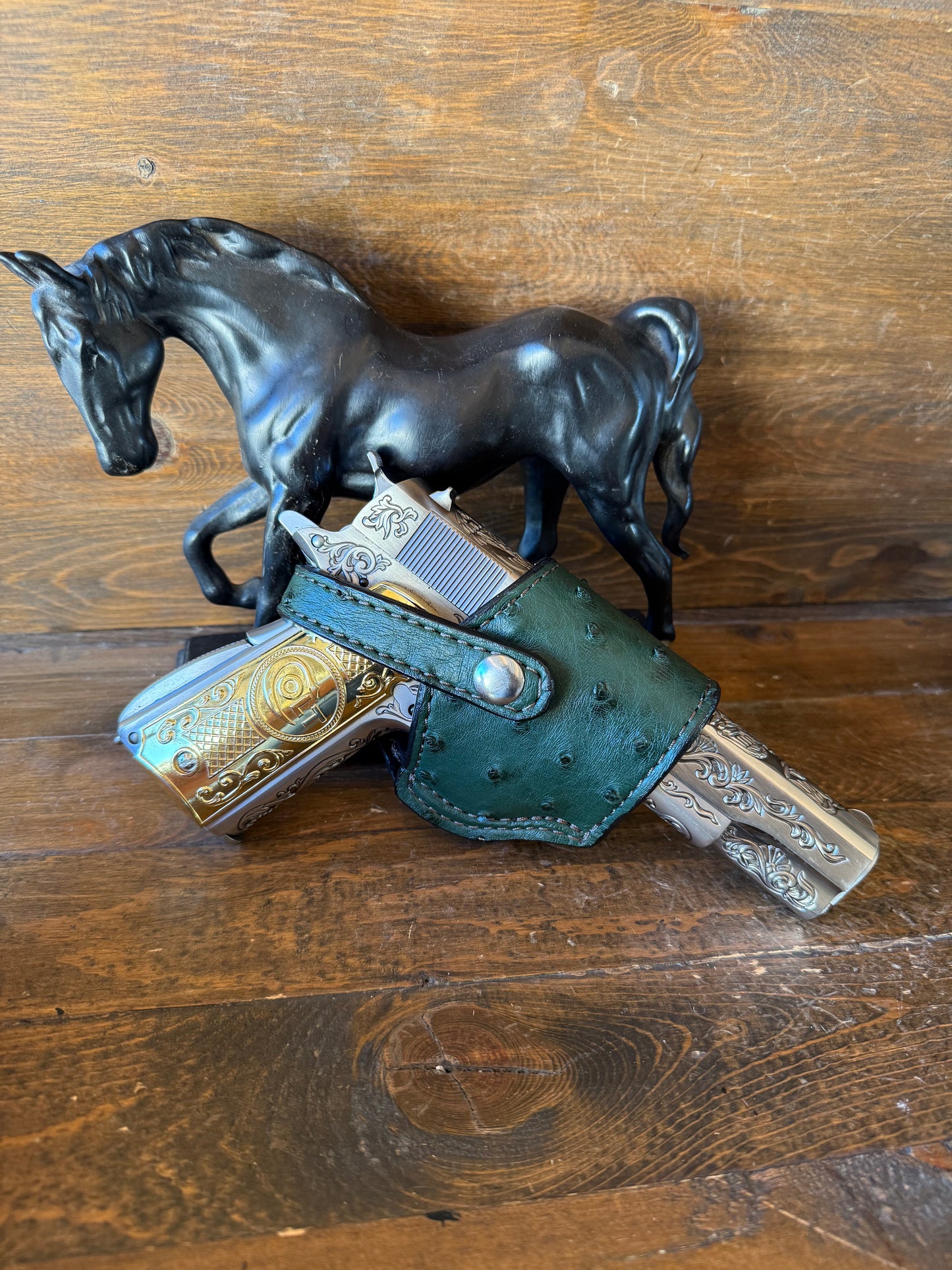 Dark Green/chrome ostrich skin compact holster (1911)