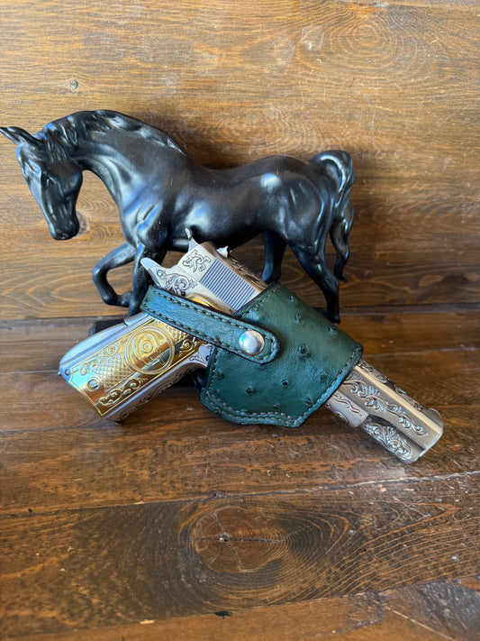 Dark Green/chrome ostrich skin compact holster (1911)