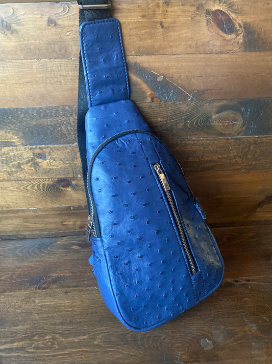 Blue ostrich sling bag. Mens /Women’s