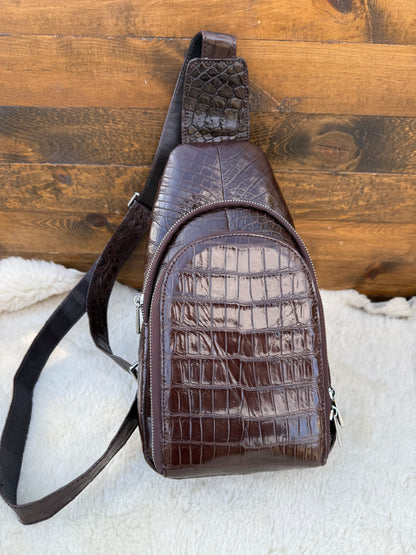 Brown Crocodile Belly deluxe sling bag