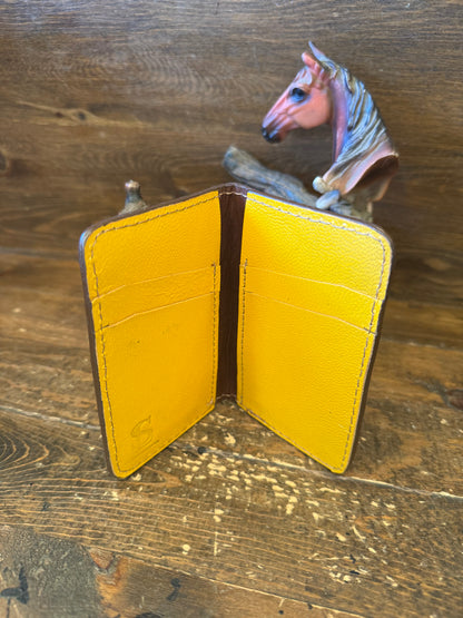 Yellow ostrich skin compact wallet
