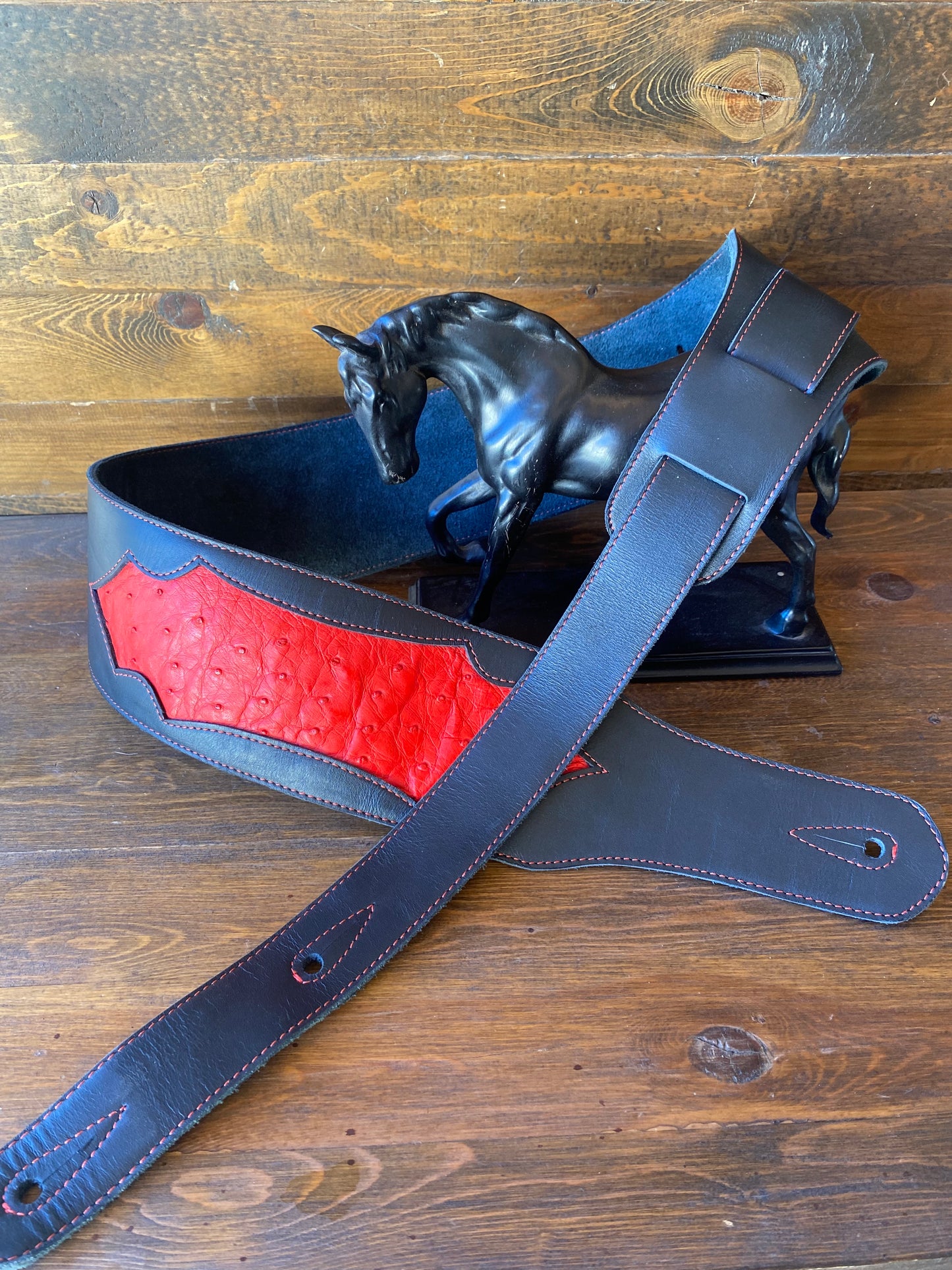 Red ostrich guitar strap