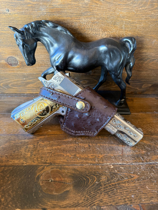 Dark Brown/gold ostrich skin compact holster (1911)