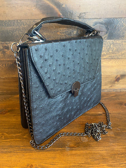 Black ostrich women’s handbag w/chain