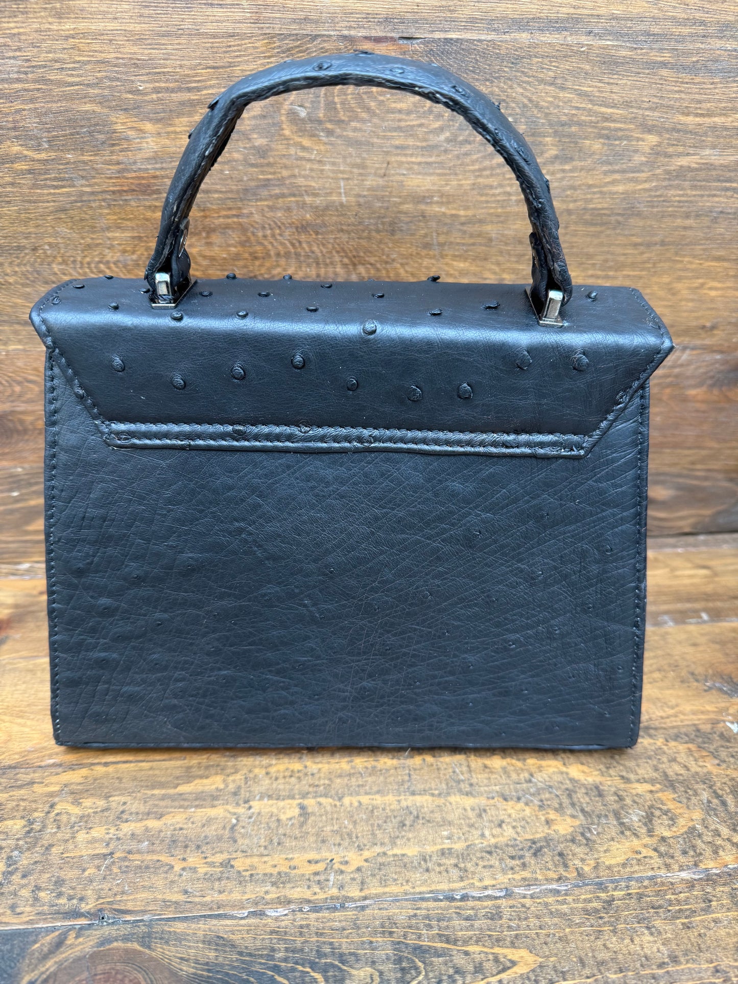 Black ostrich skin handbag