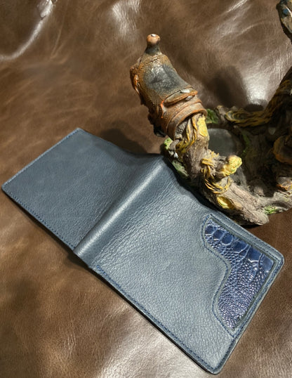 Corner ostrich leg and lamb skin wallet