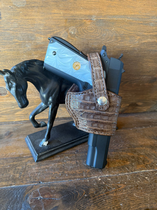 Brown/chrome crocodile belly compact holster (1911)