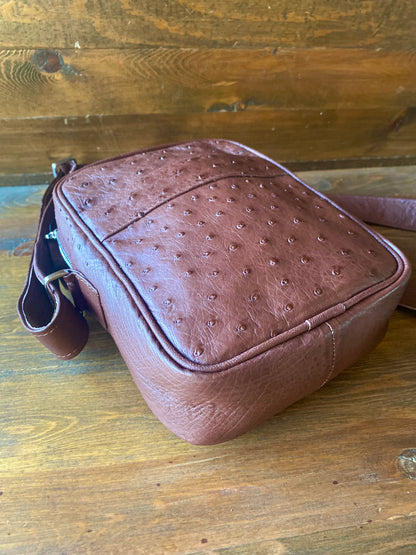 Brown ostrich crossbody bag