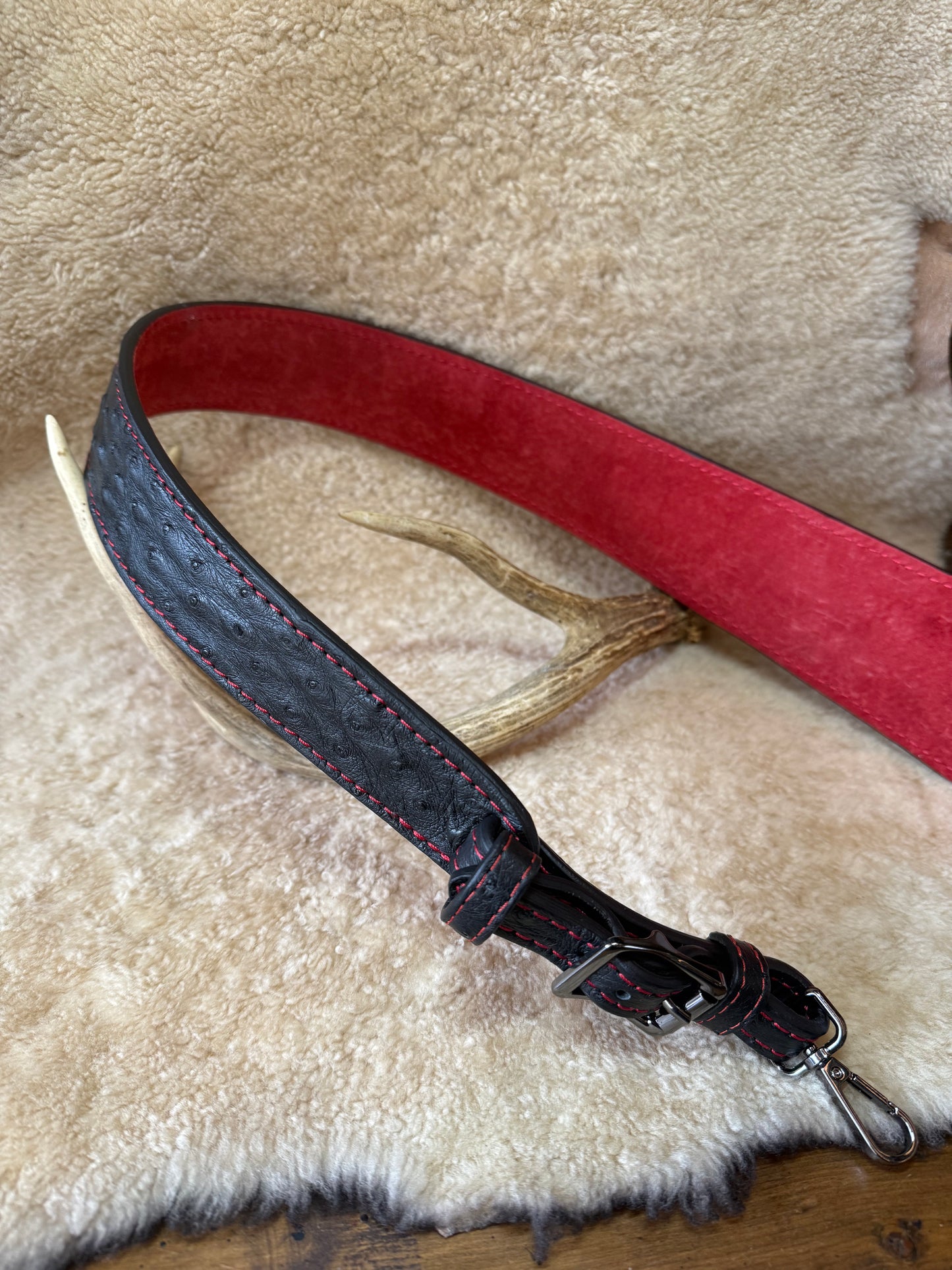 Black/Red ostrich skin luxury rifle sling