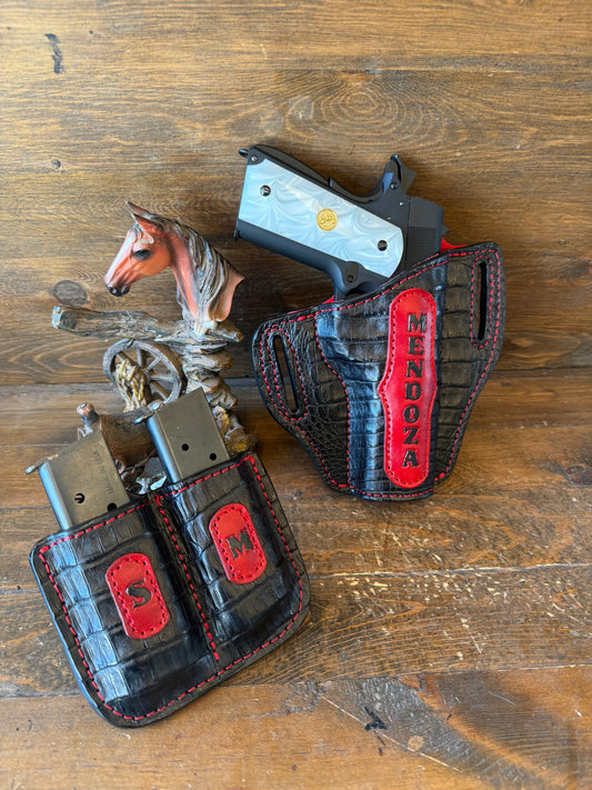 Black/red crocodile personalized holster set  (1911)