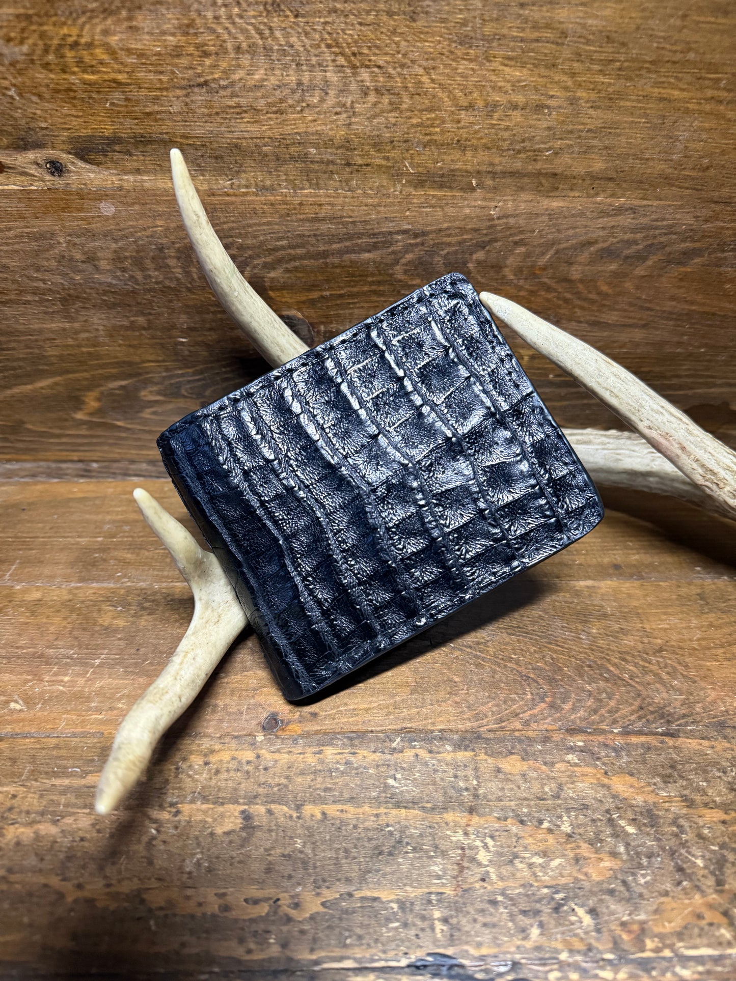 Black crocodile/caiman skin bifold wallet