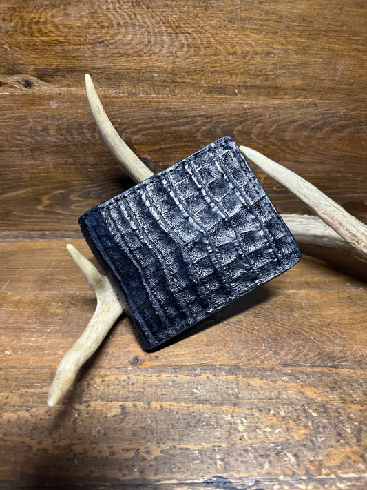 Black crocodile/caiman skin bifold wallet