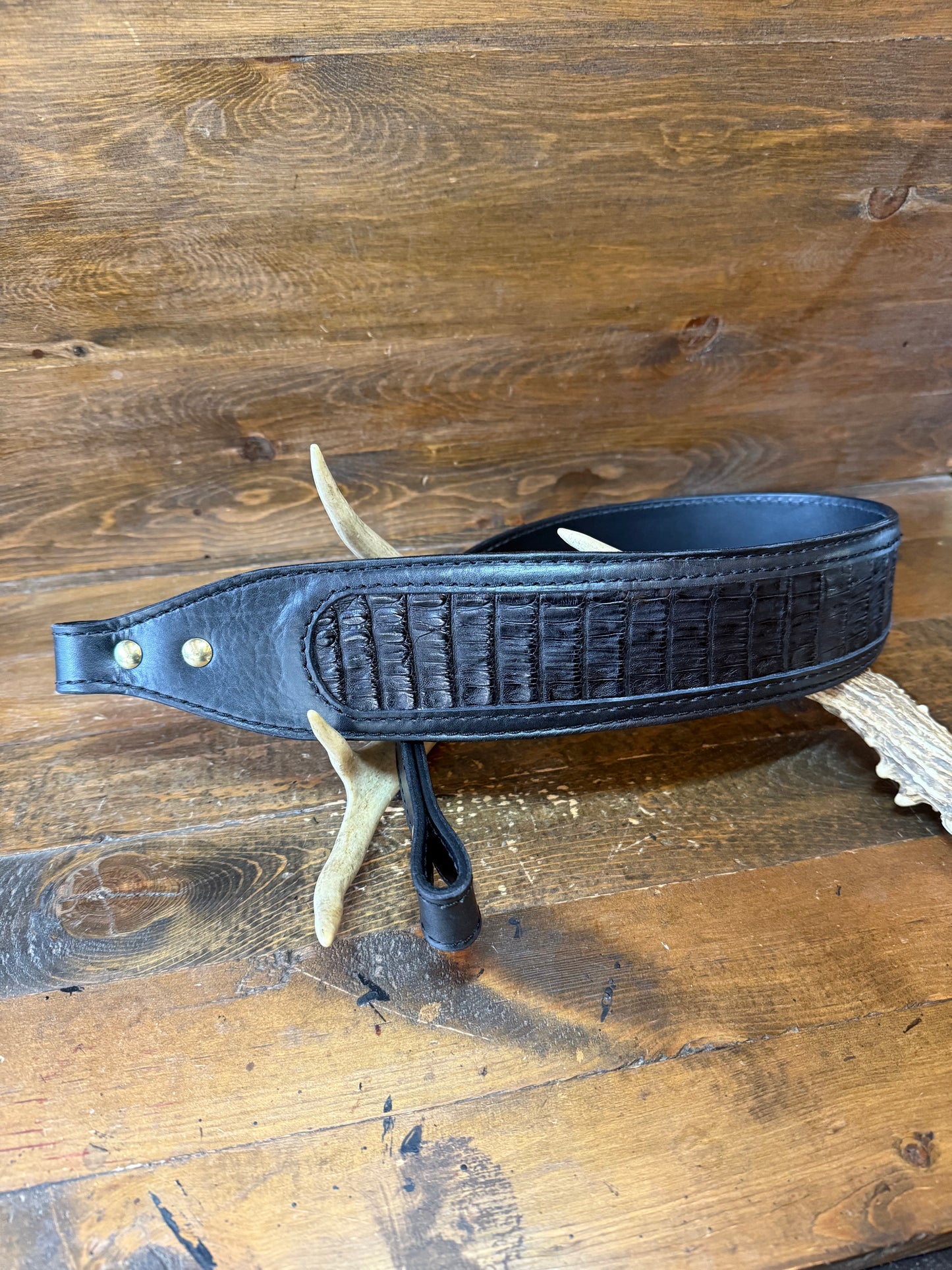 Black crocodile skin rifle sling