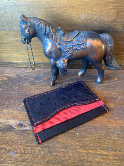 Black/red ostrich skin cardholder