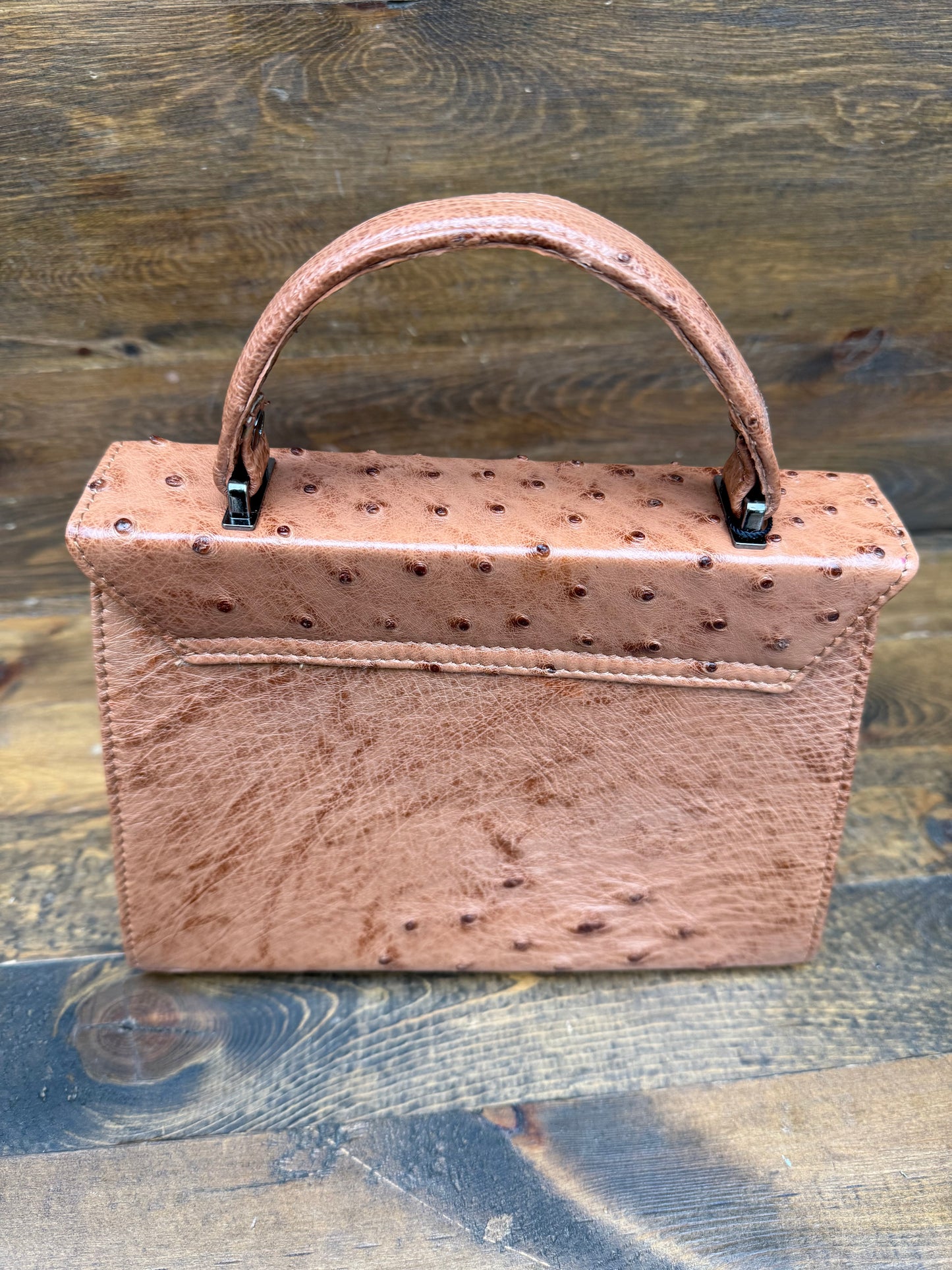 Rustic conac ostrich skin handbag