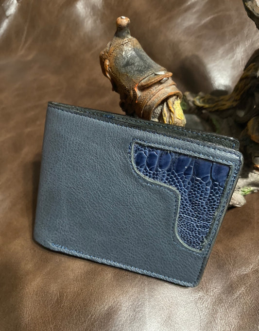 Corner ostrich leg and lamb skin wallet