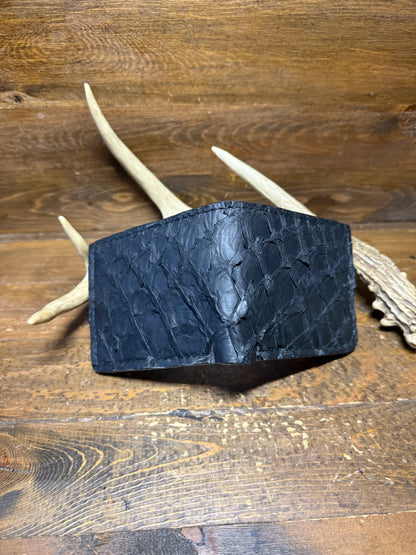 Black/ Red Pirarucu fish skin luxury bifold wallet
