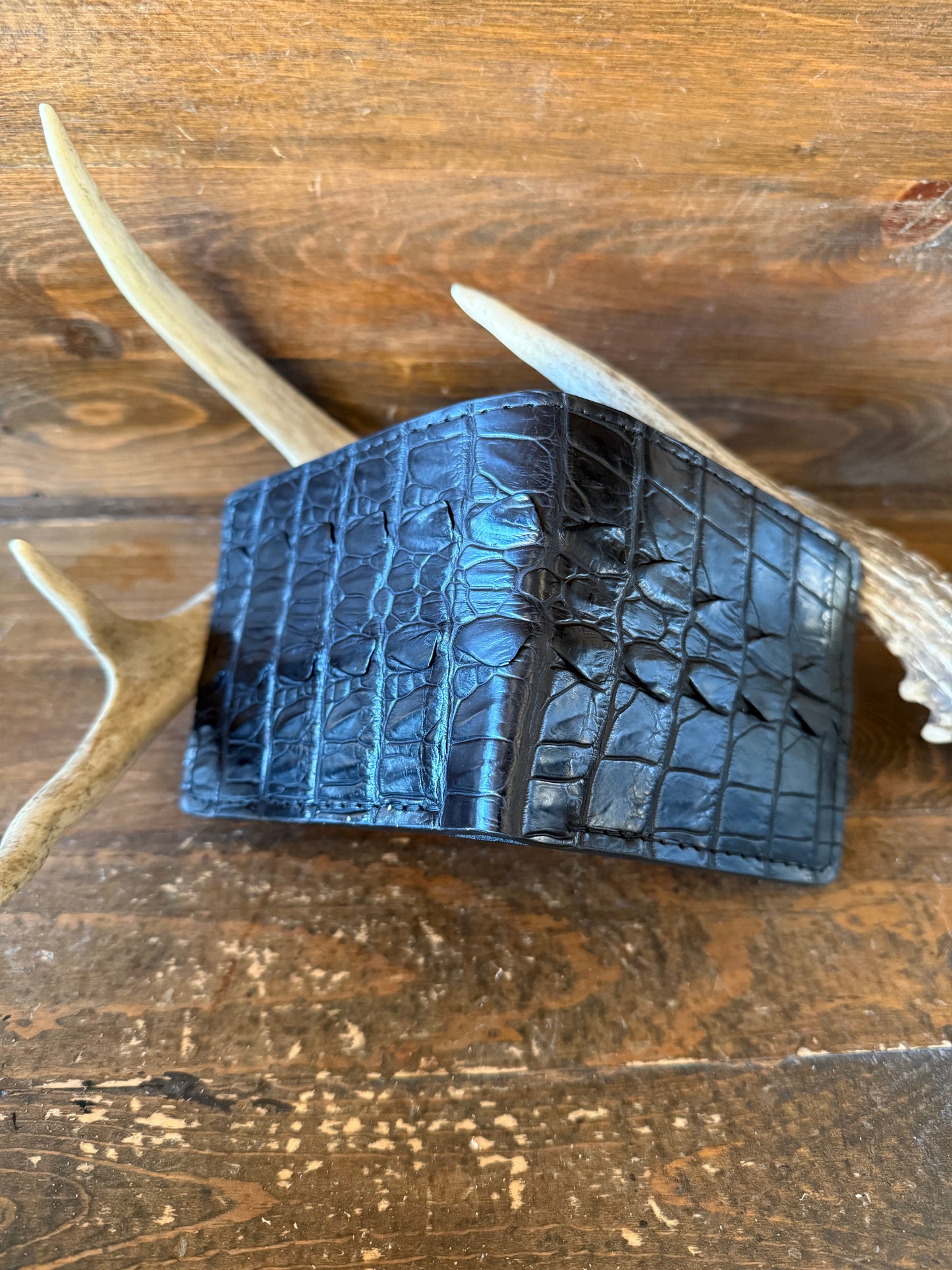 Black Crocodile tail bifold wallet