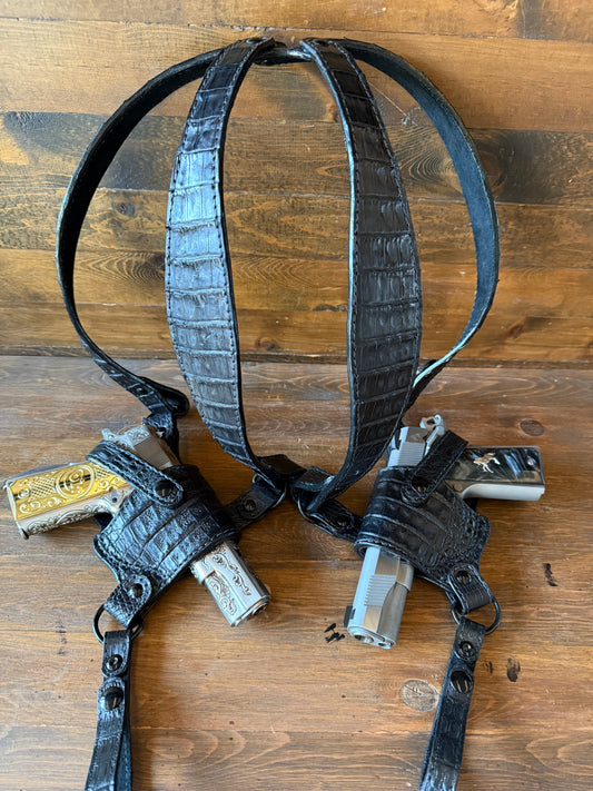 Black Crocodile Belly double gun luxury shoulder straps (1911)