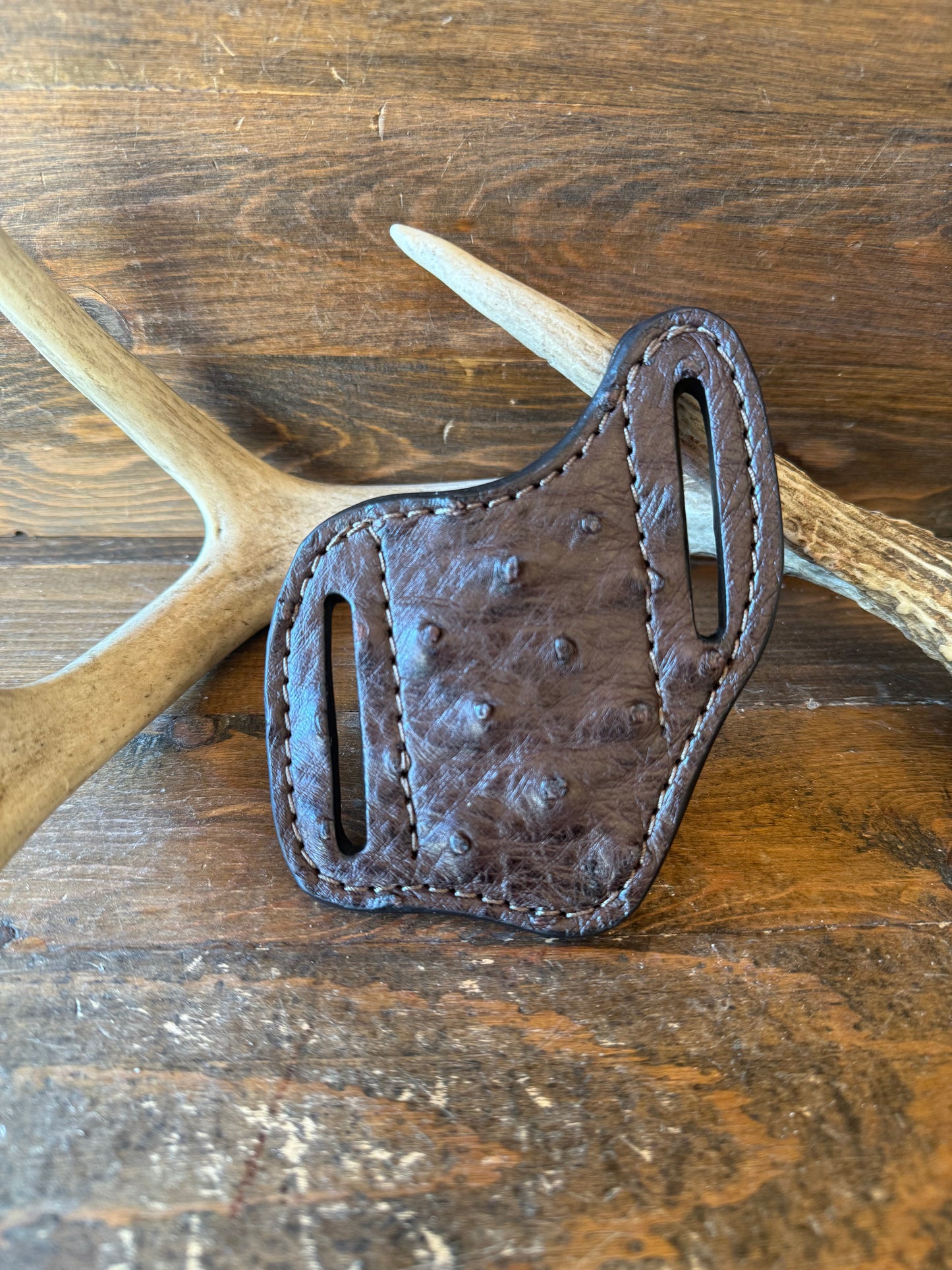 Dark Brown ostrich skin pocket knife sheath