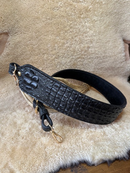 Black/gold crocodile Hornback luxury rifle sling