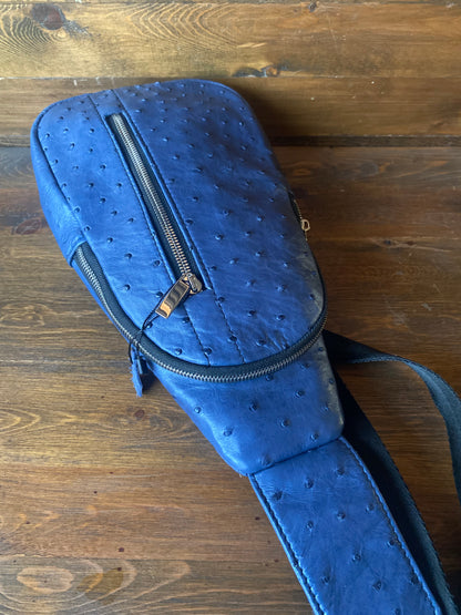 Blue ostrich sling bag. Mens /Women’s