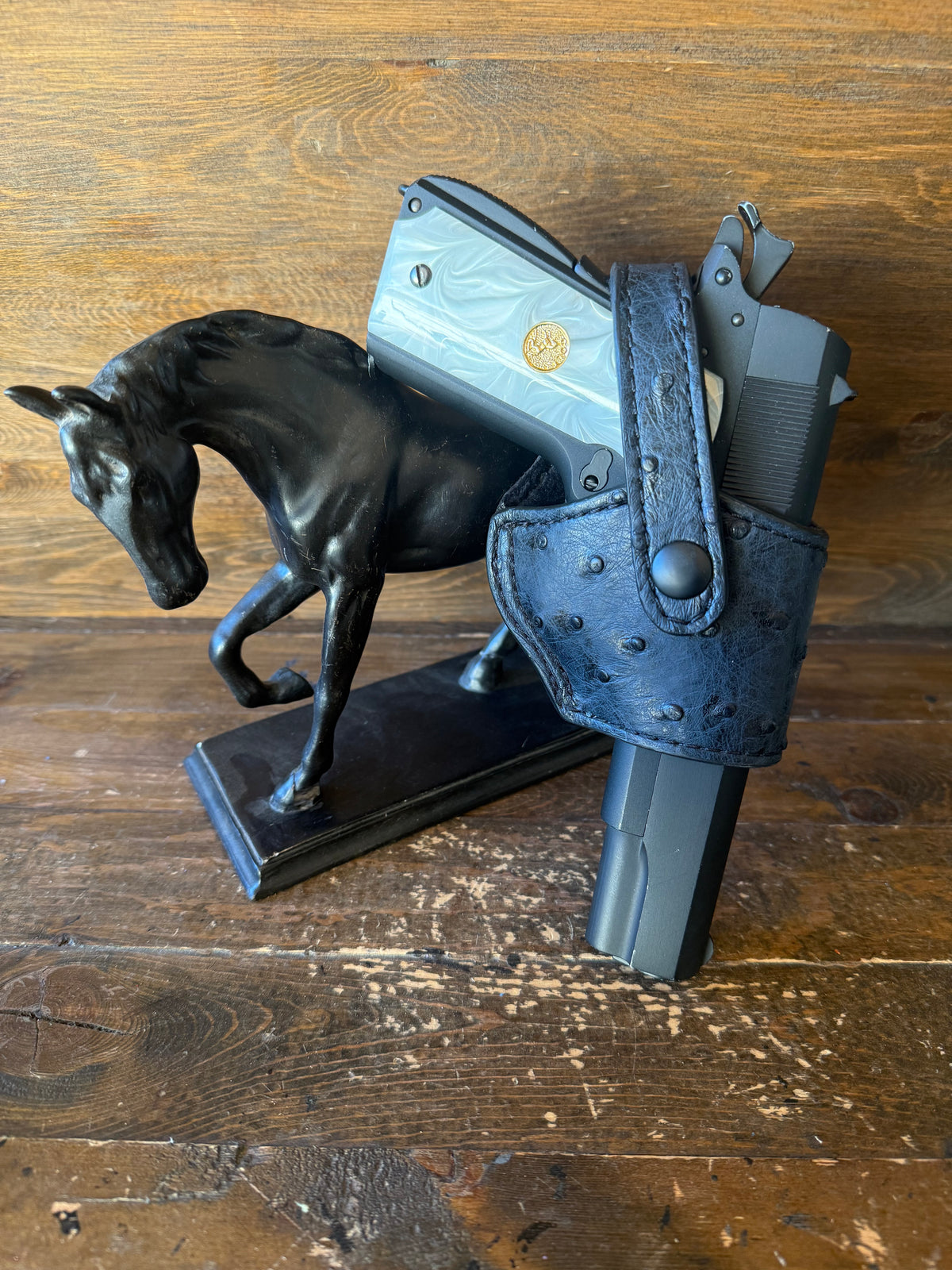 Black Navy Ostrich skin compact holster ( 1911, High Power )