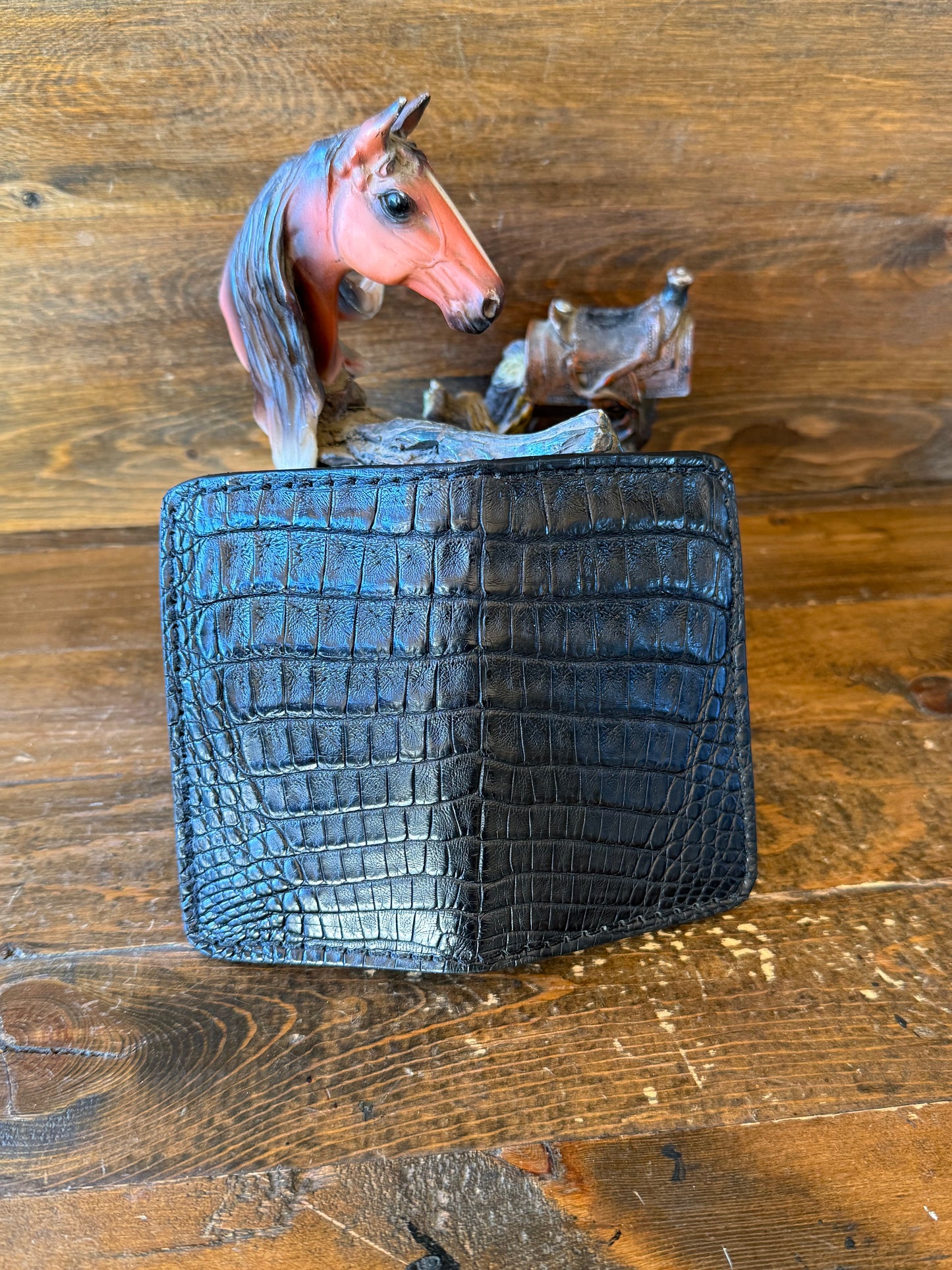 In/Out Black crocodile belly compact wallet.