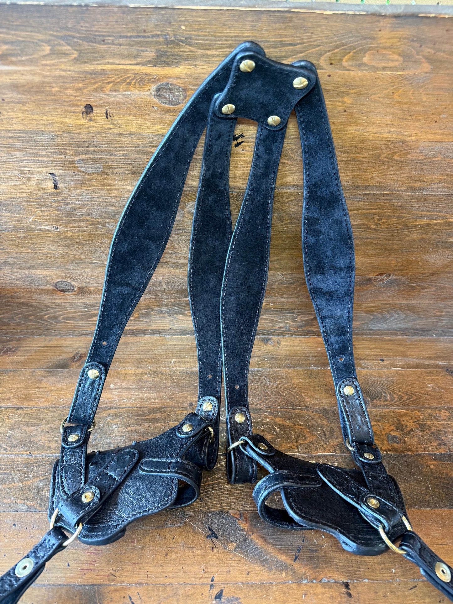 Black/gold ostrich skin luxury shoulder holsters 2 guns. ( 1911, High Power )