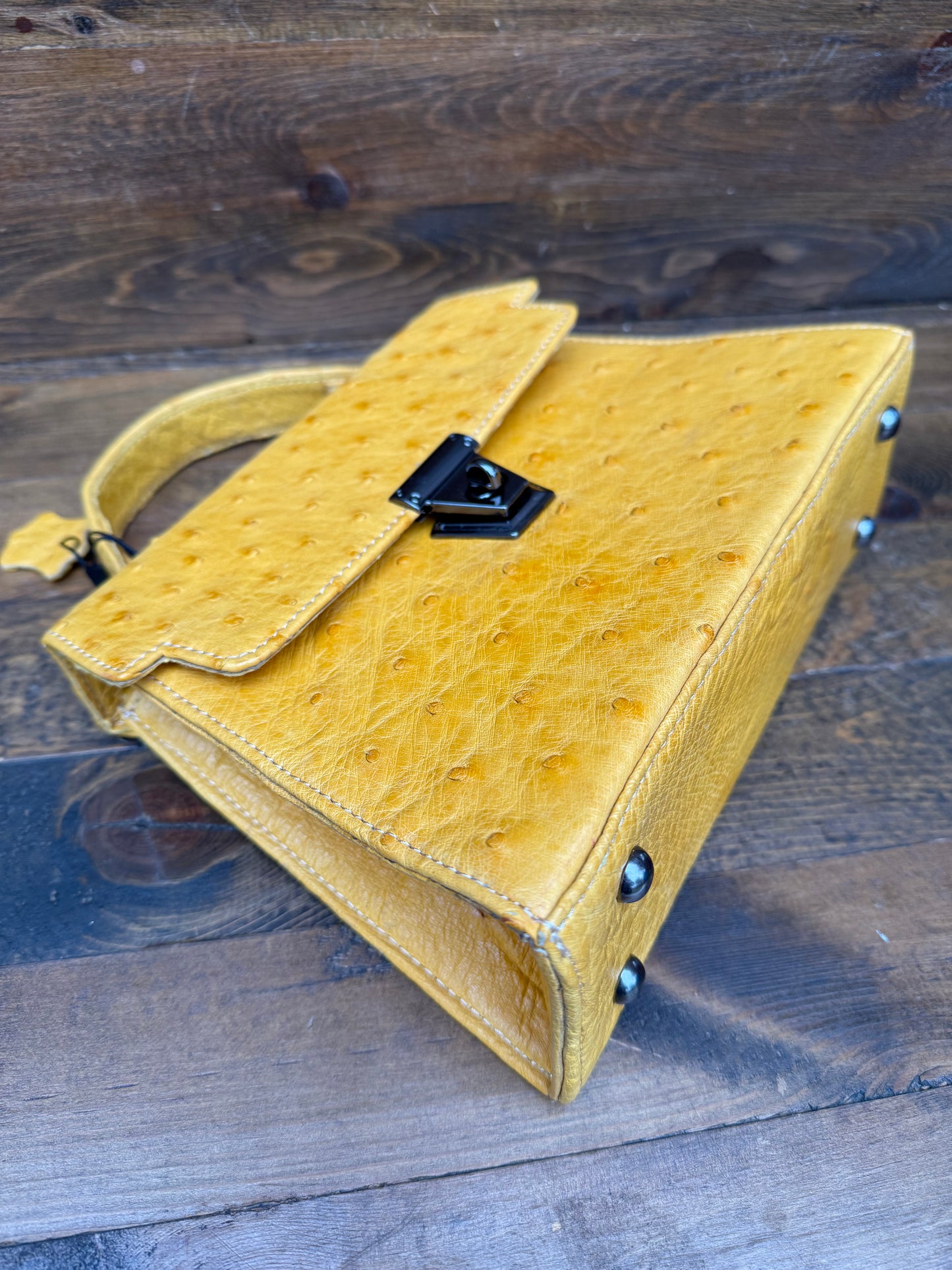 Yellow ostrich skin handbag