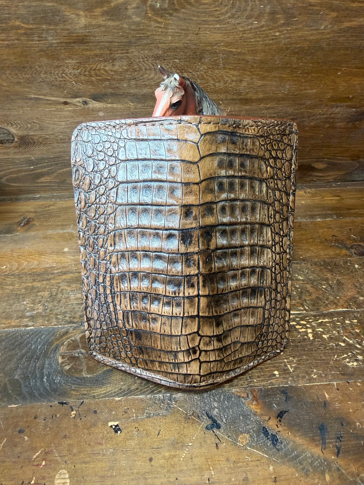 Rustic Brown crocodile belly long rodeo wallet