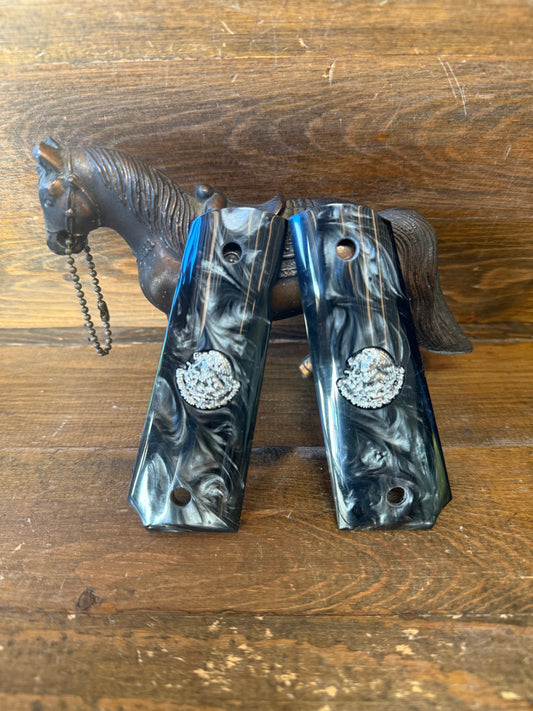 Black/Silver Mexican eagle 1911 grips ( screws included )