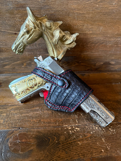 Black/red Crocodile skin belly compact holster