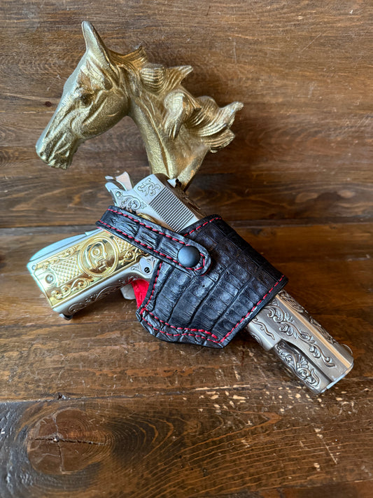 Black/red Crocodile skin belly compact holster