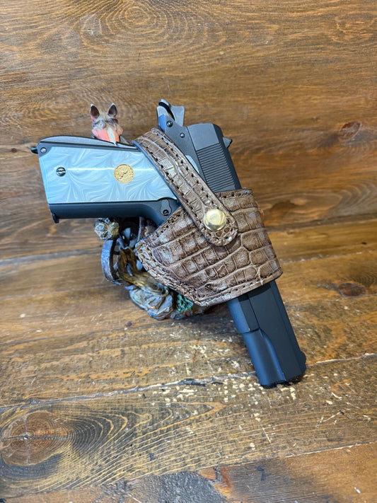 Brown/gold Crocodile belly compact holster (1911)