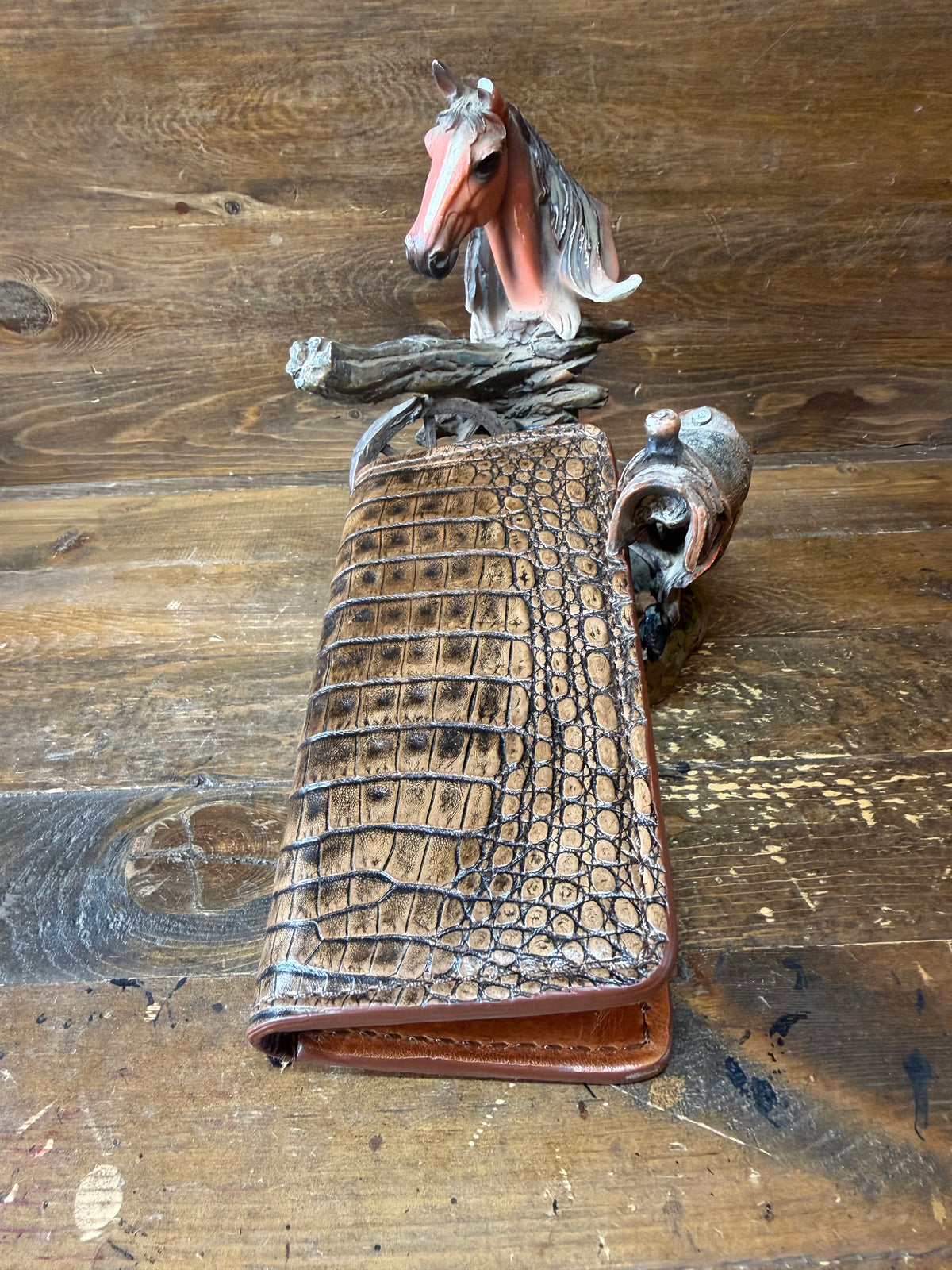 Rustic Brown crocodile belly long rodeo wallet